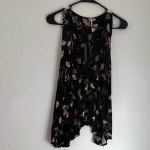 Free People Floral Black split open back Women's Top